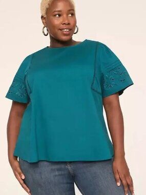 Lane Bryant Embroidered Flutter-Sleeve Popover Blouse Plus Sz 24 Gulf Coast